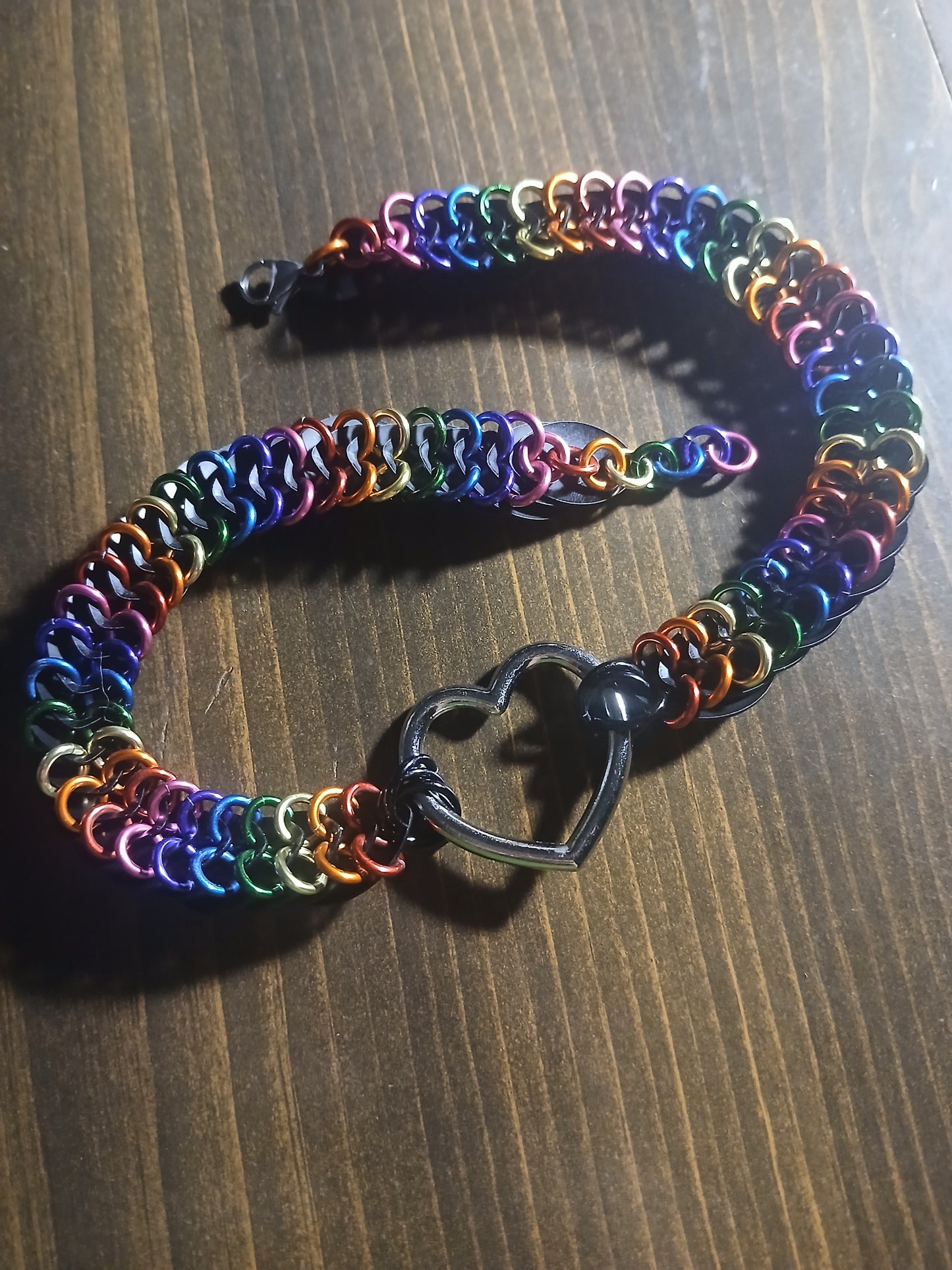 Black Rainbow Dragonscale Heart Collar