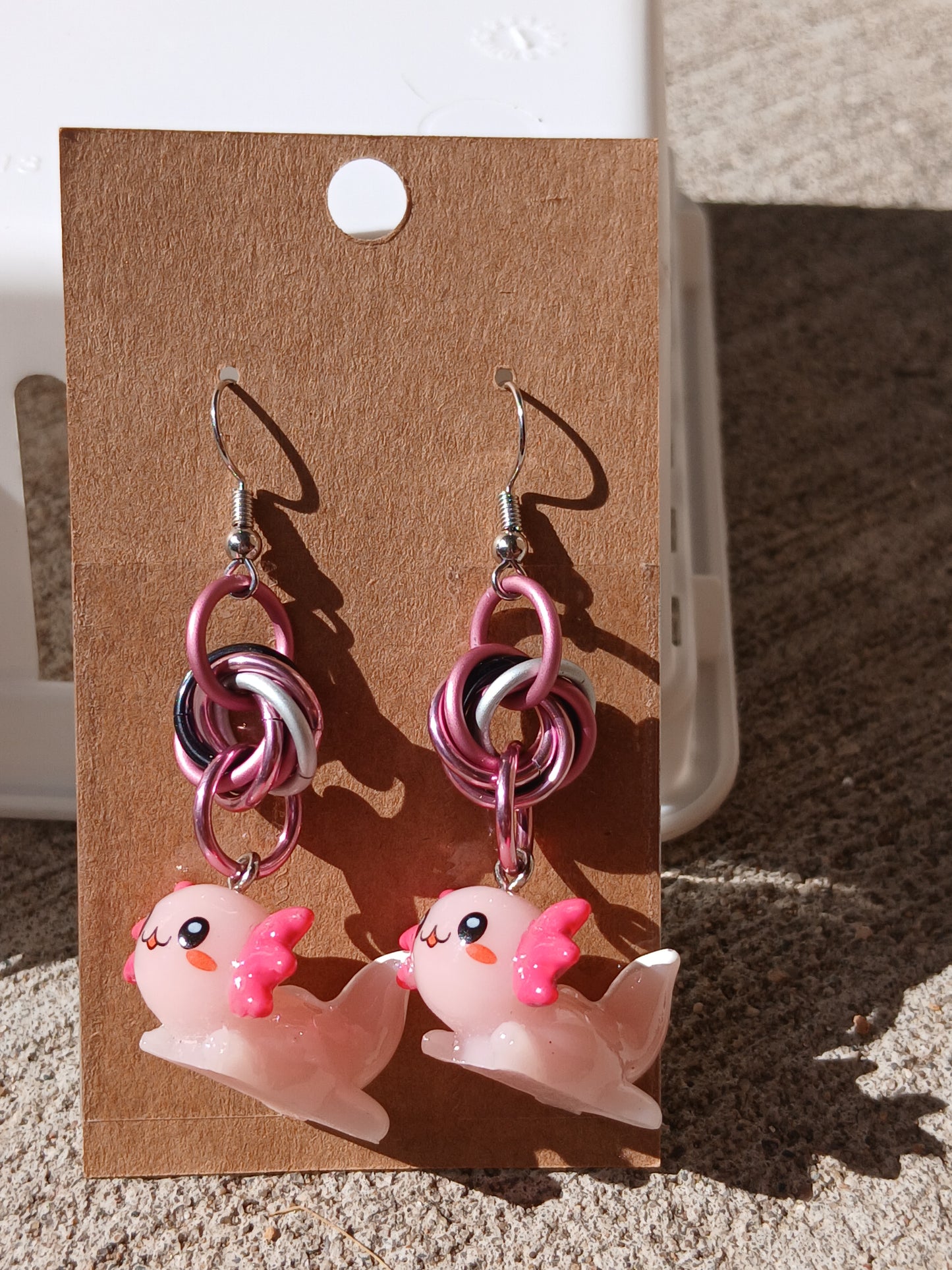 Axolotl Earrings w/Pink, white and black