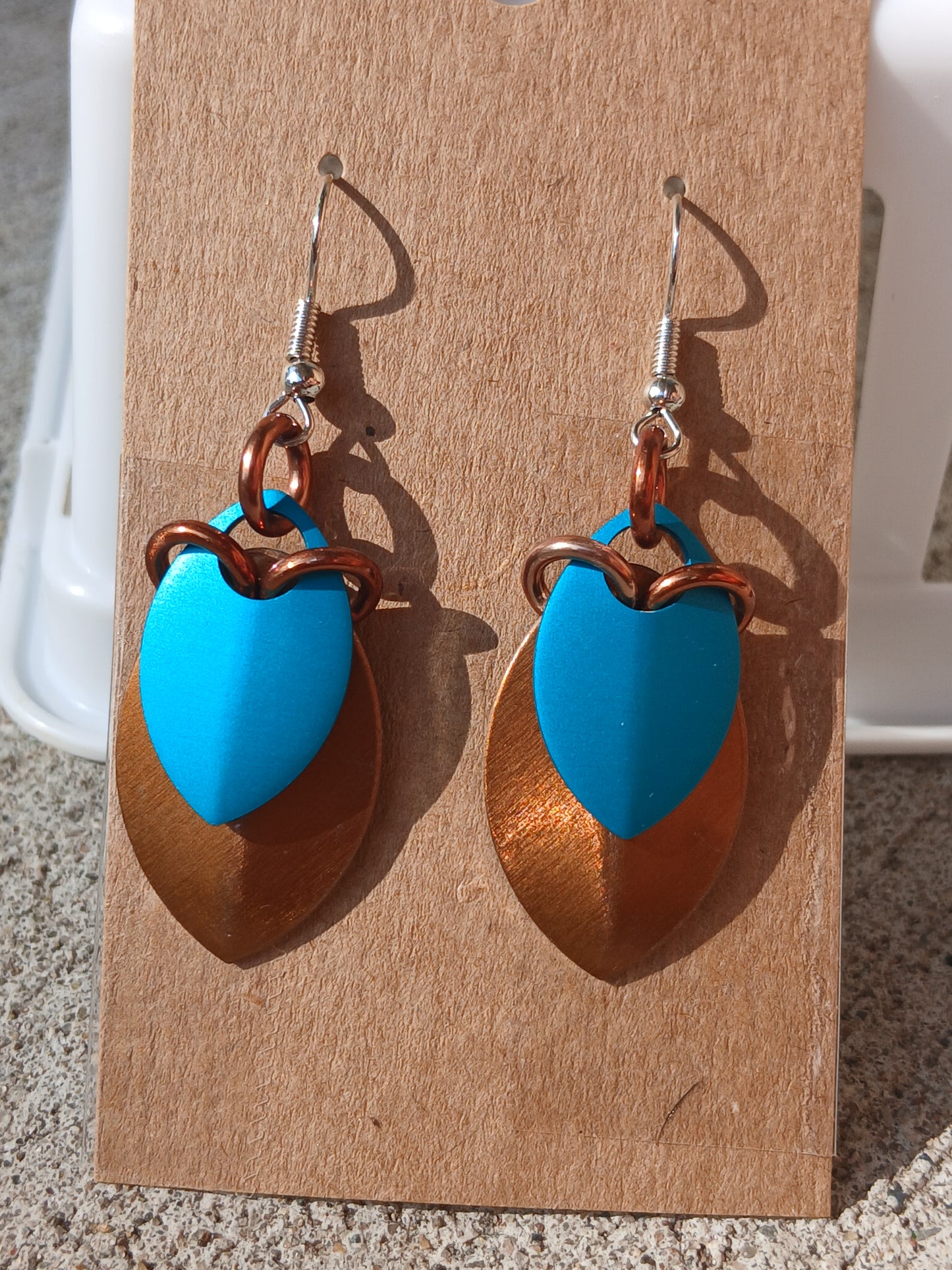 Turquoise and Bronze Layered Scale Earrings