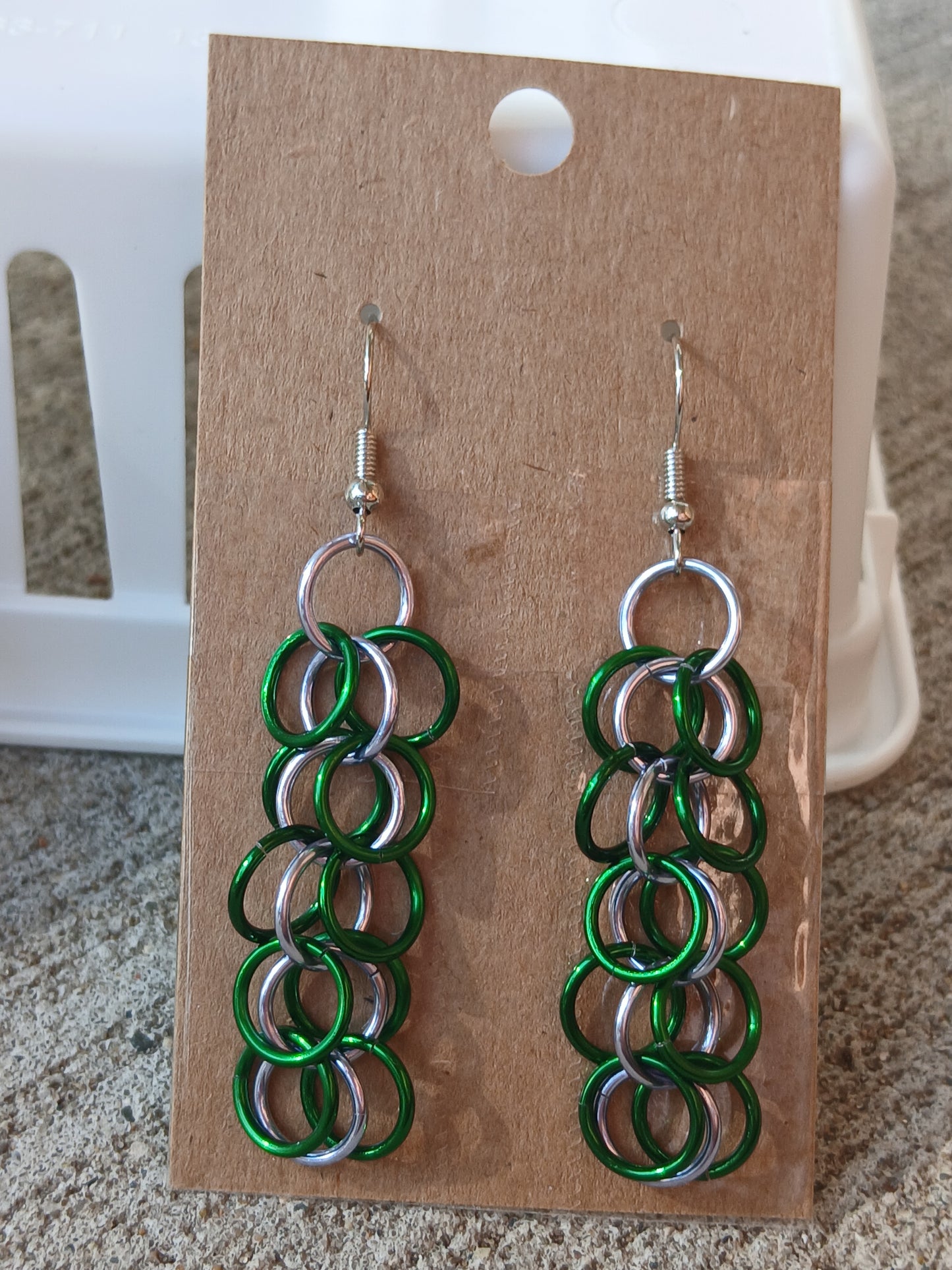 Green and Silver Shaggy Earrings