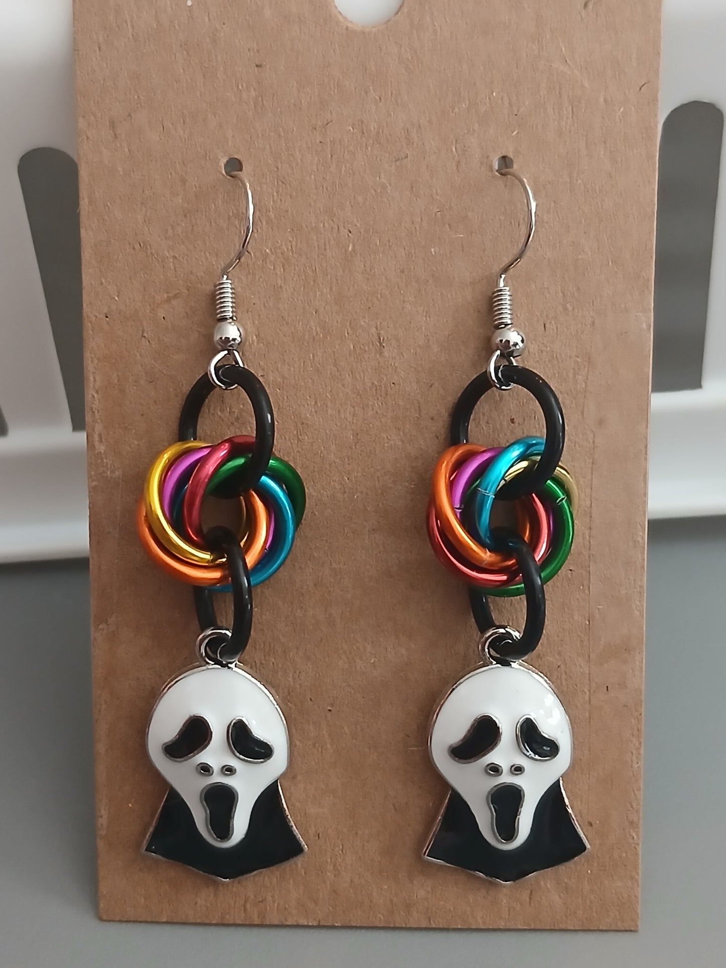 Ghostface Earrings - Rainbow Swirl