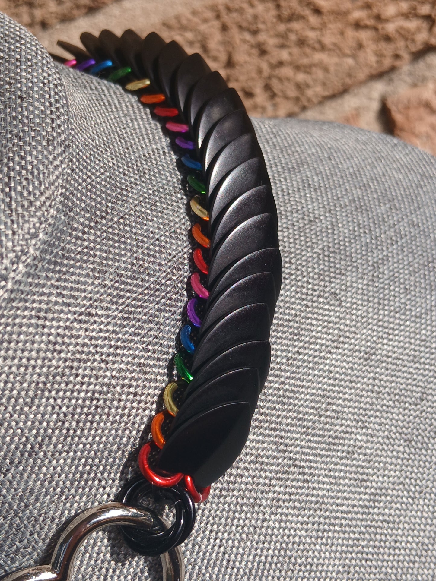 Black Rainbow Dragonscale Heart Collar