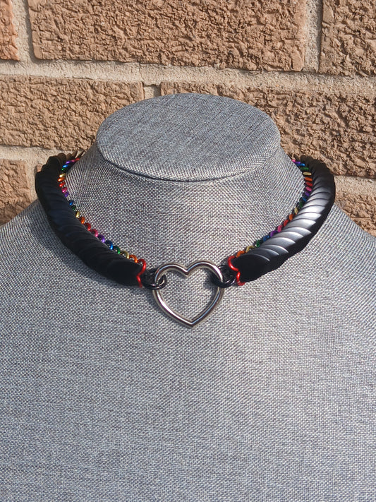Black Rainbow Dragonscale Heart Collar