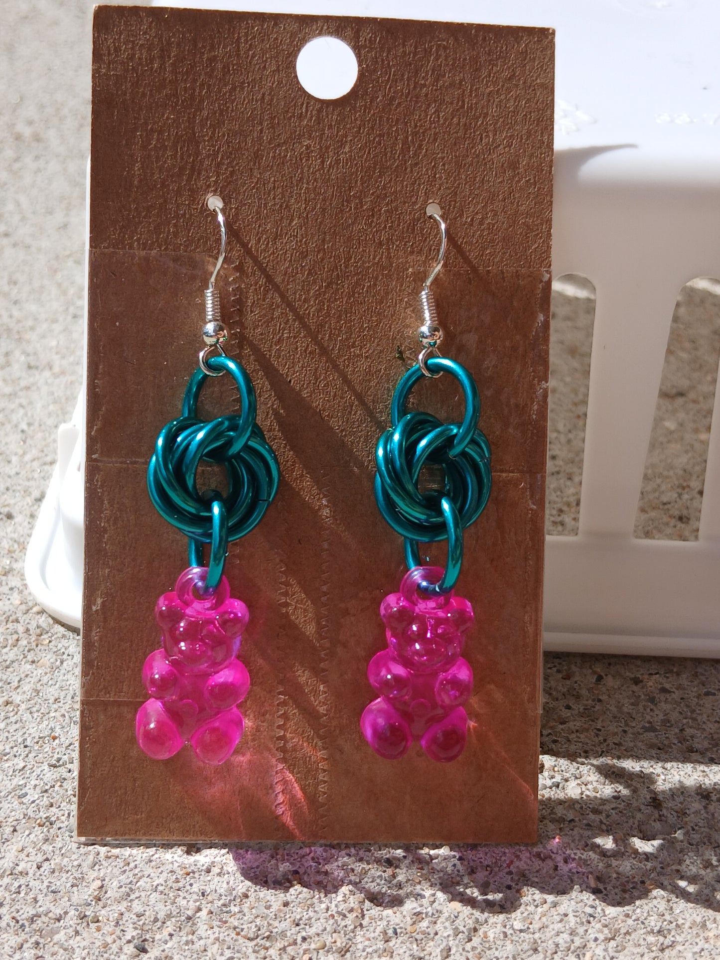 Teal and Hot Pink Gummy Bear Earrings