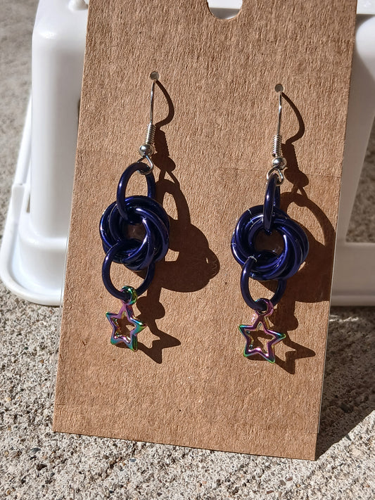 Midnight Purple w/Rainbow Stars Earrings