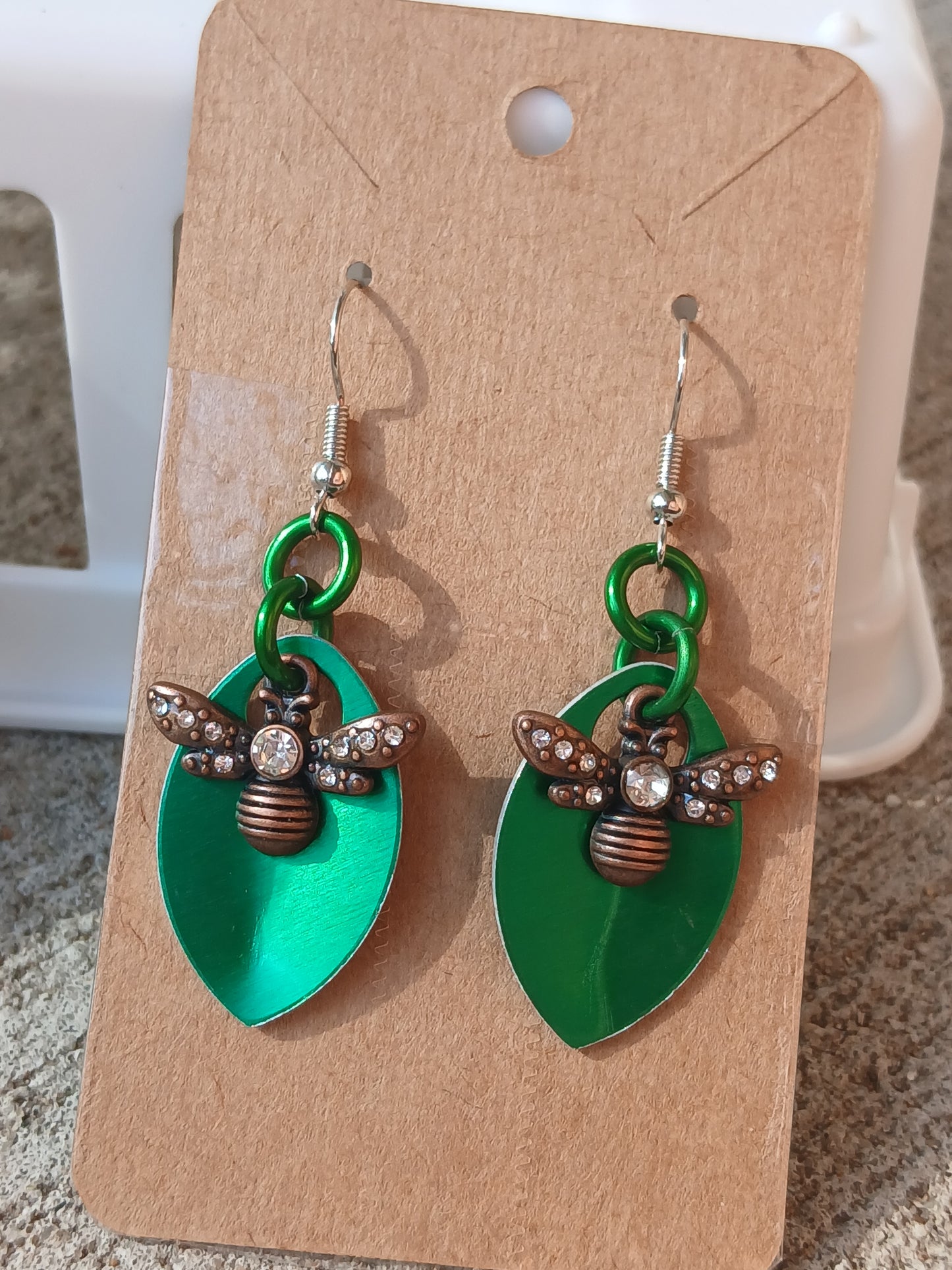 Large Green Scales with Bug Charm Earrings