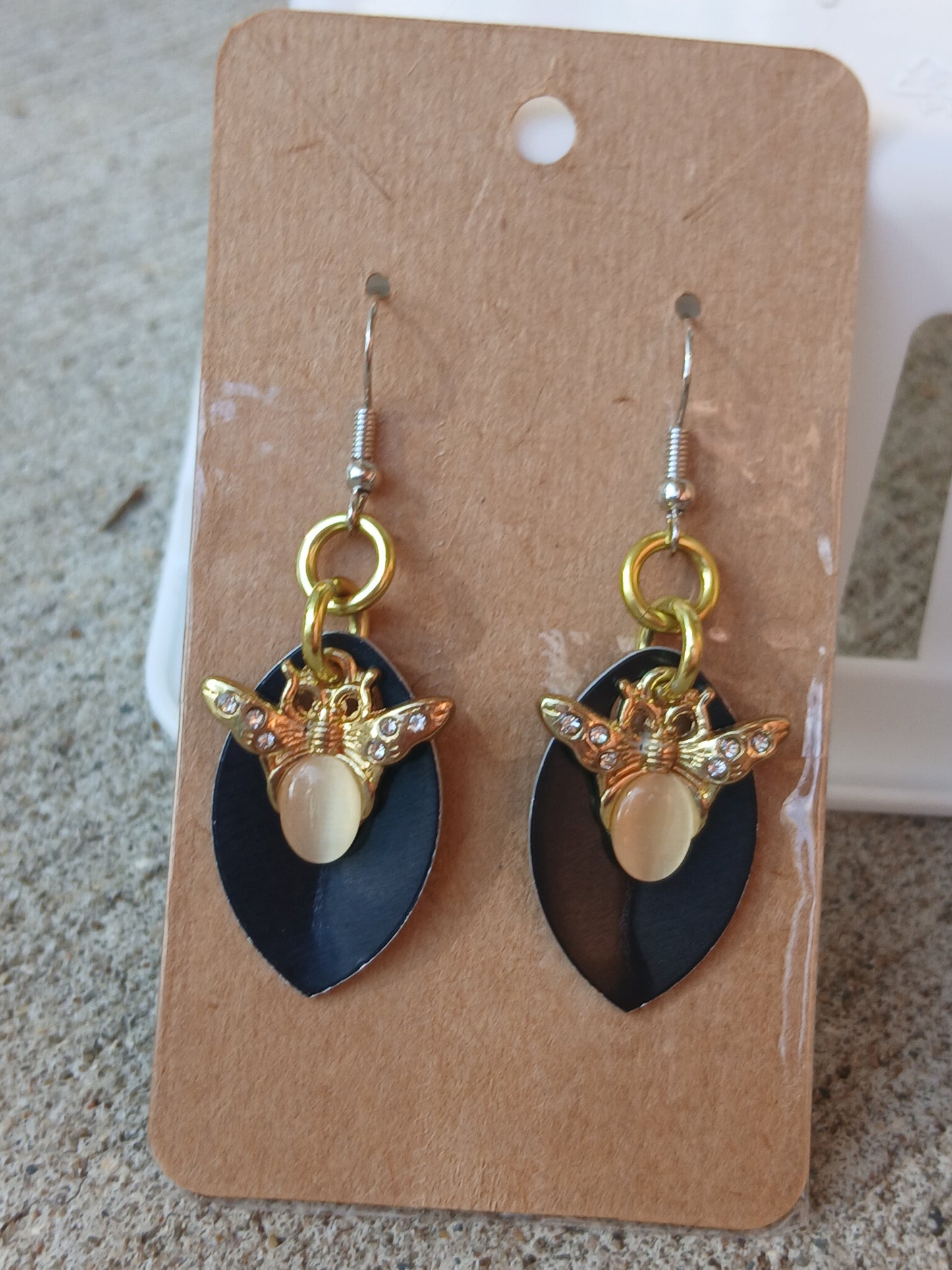 Large Black Scales with Gold Bug Charm Earrings