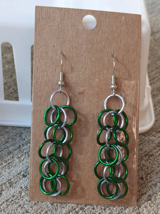 Green and Silver Shaggy Earrings