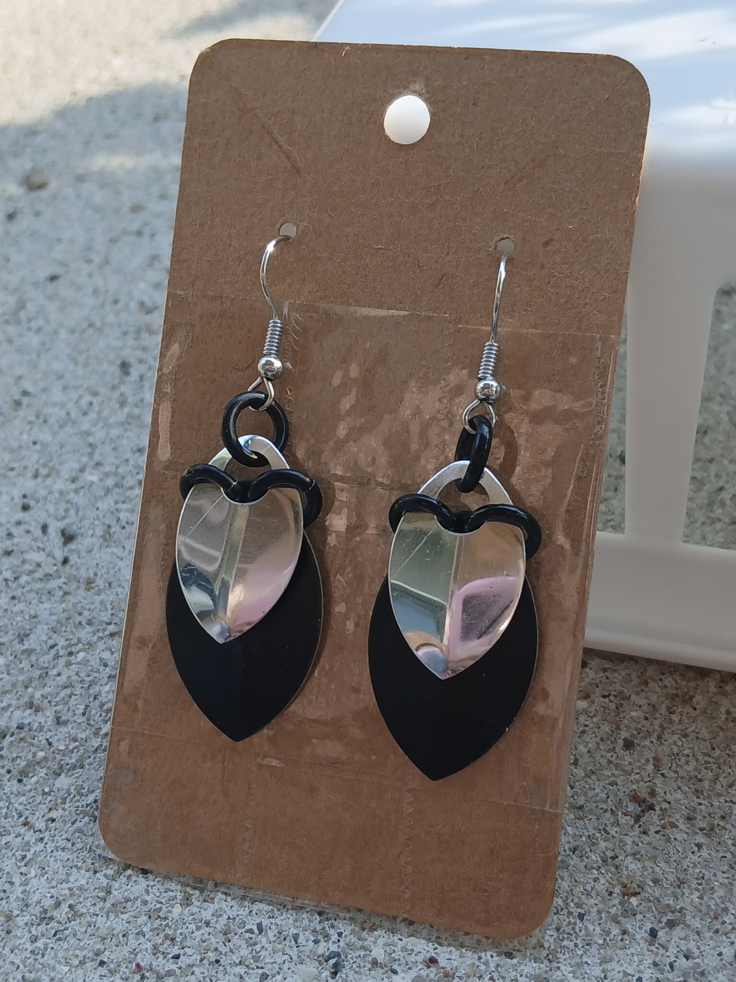 Silver and Black Layered Scale Earrings