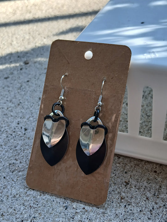Silver and Black Layered Scale Earrings