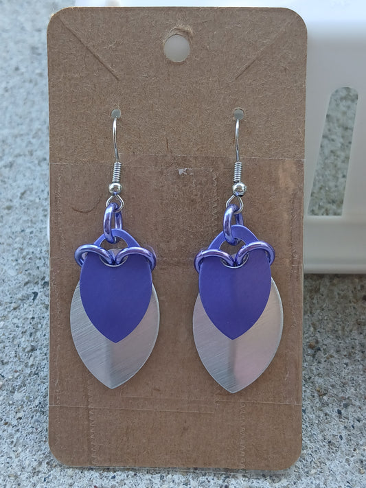 Purple and Silver Layered Scale Earrings