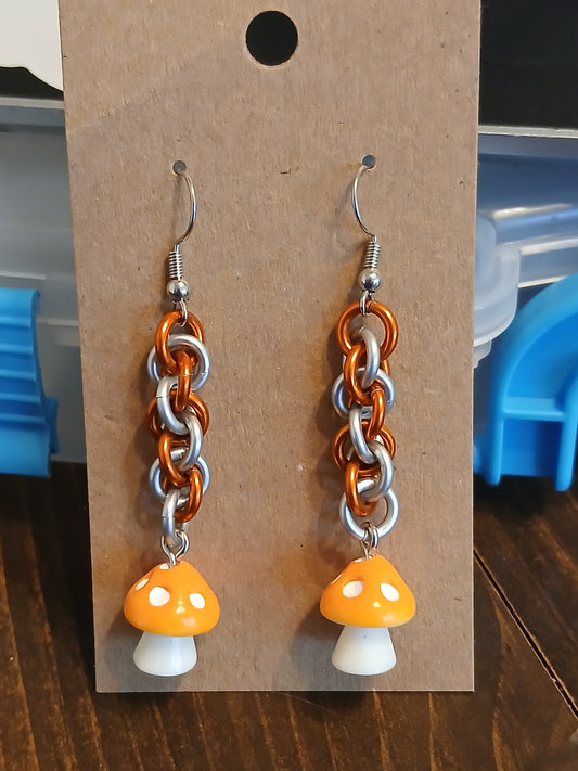 Orange and White Mushroom Earrings