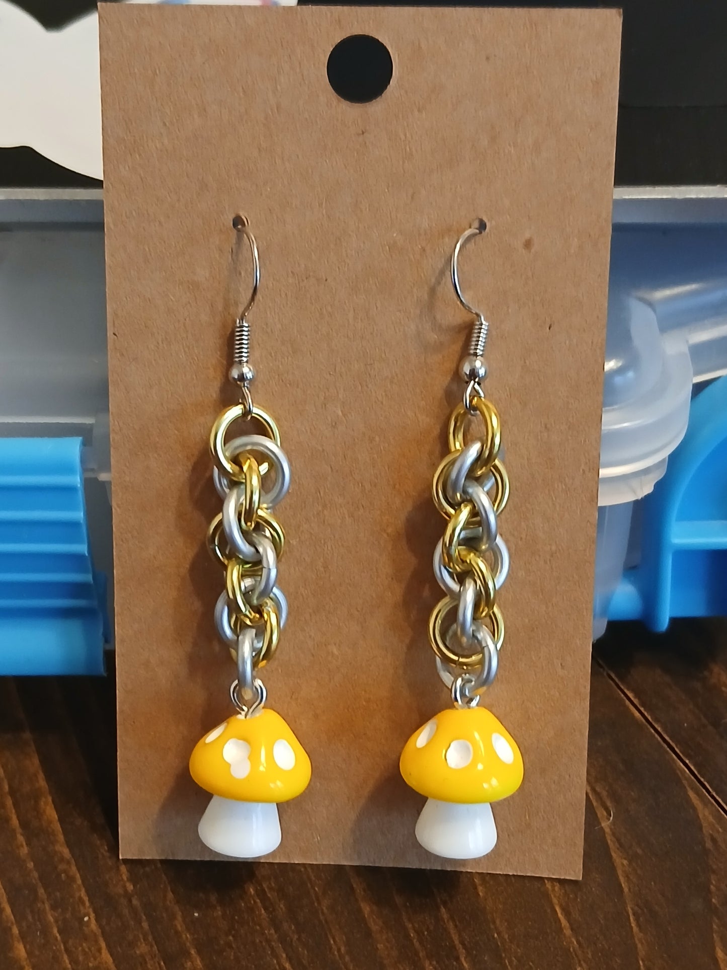 Yellow and White Mushroom Earrings