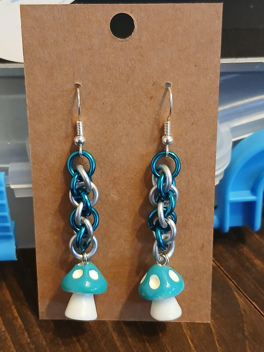 Blue and White Mushroom Earrings