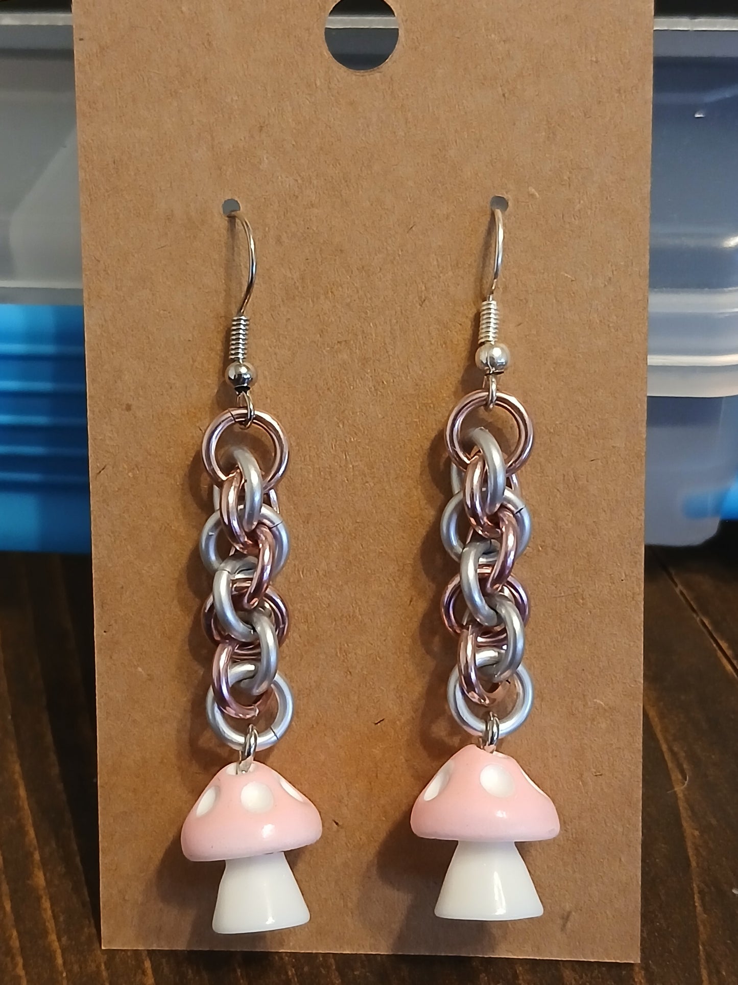 Light Pink and White Mushroom Earrings
