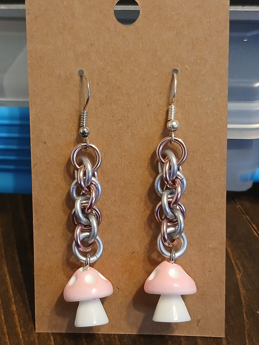 Light Pink and White Mushroom Earrings