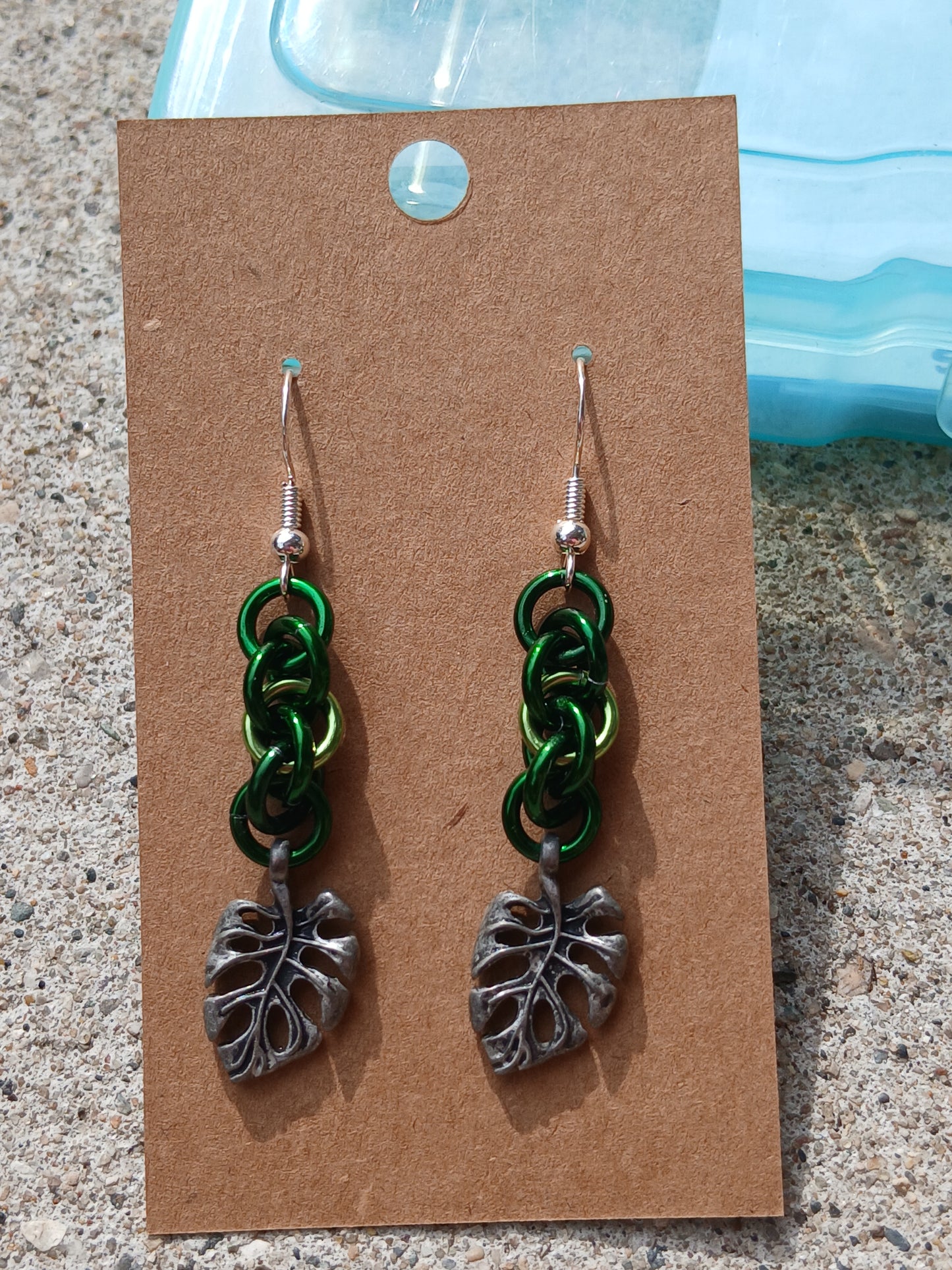 Green Swirl Monstera Charm Earrings