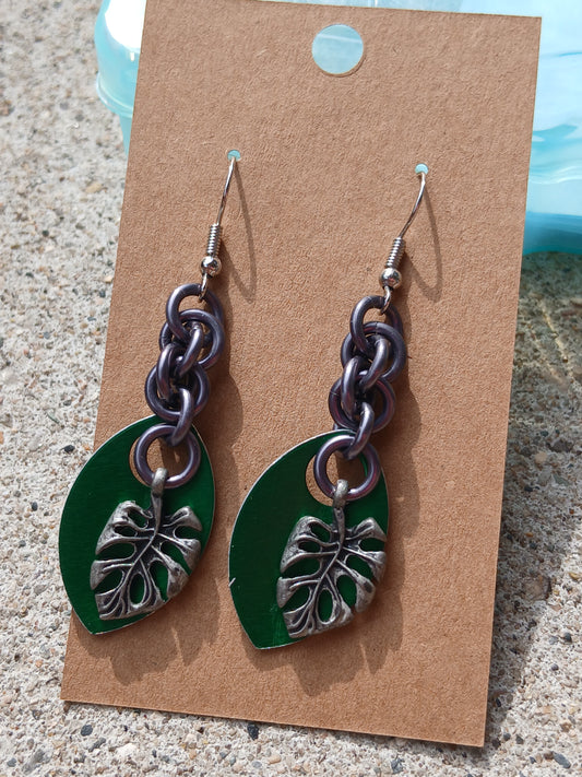Green Scale Monstera Charm Earrings