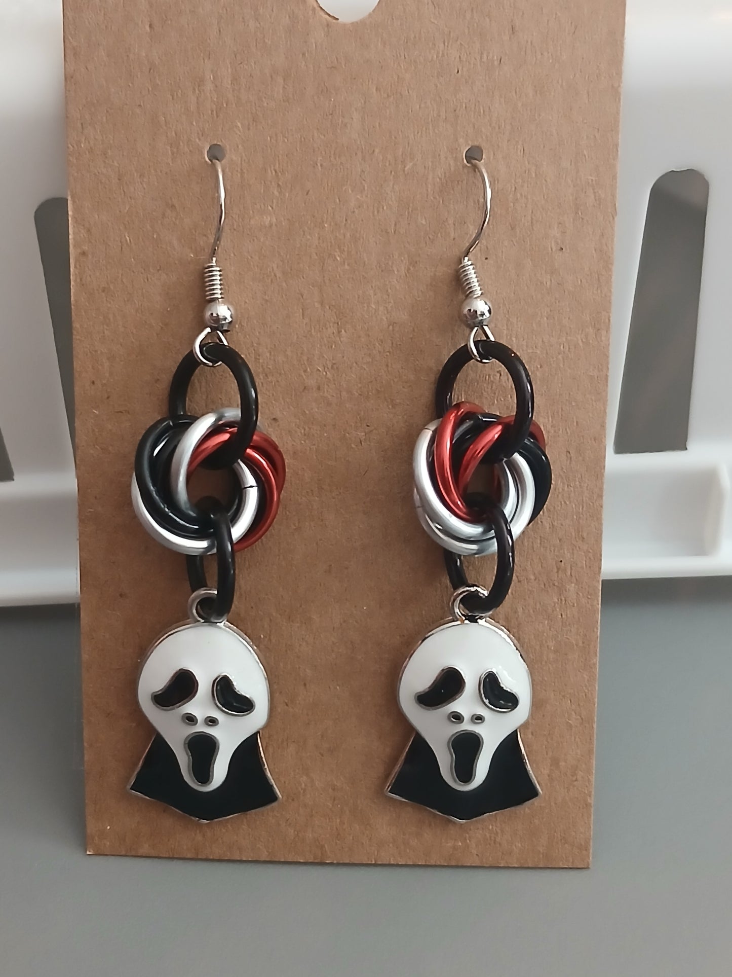 Ghostface Earrings - Red/Black/White