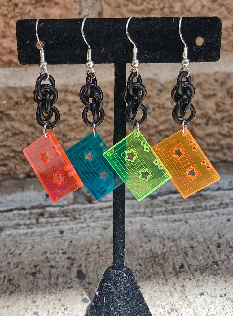 Retro Neon Cassette Tape Earrings
