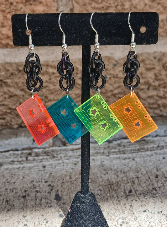 Retro Neon Cassette Tape Earrings